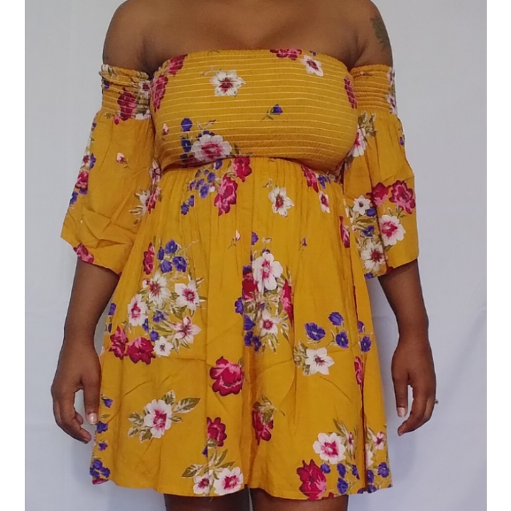 Mustard Smocked Top Floral Dress